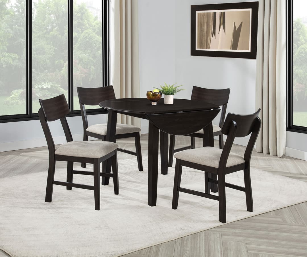 Catley 5-piece Round Drop Leaf Dining Table Set Dark Coffee