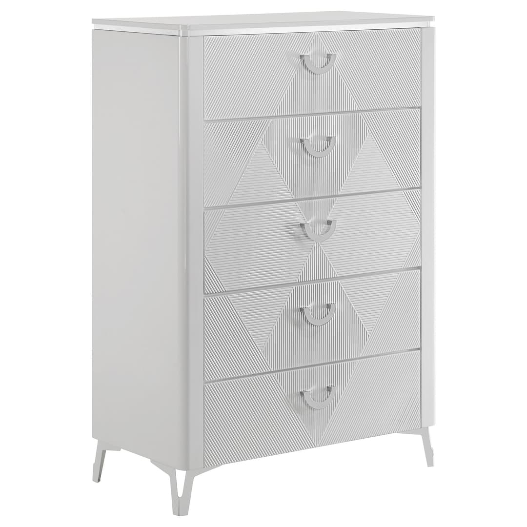 Cassia 5-drawer Bedroom Chest of Drawers White High Gloss