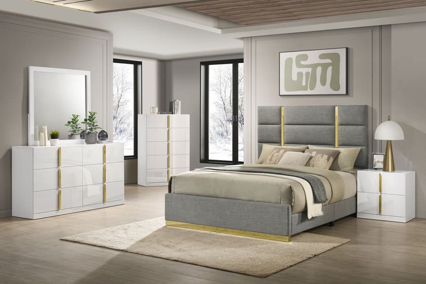 Ines 5-piece Eastern King Bedroom Set Grey and White High Gloss