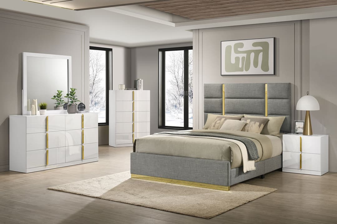 Ines 5-piece Queen Bedroom Set Grey and White High Gloss