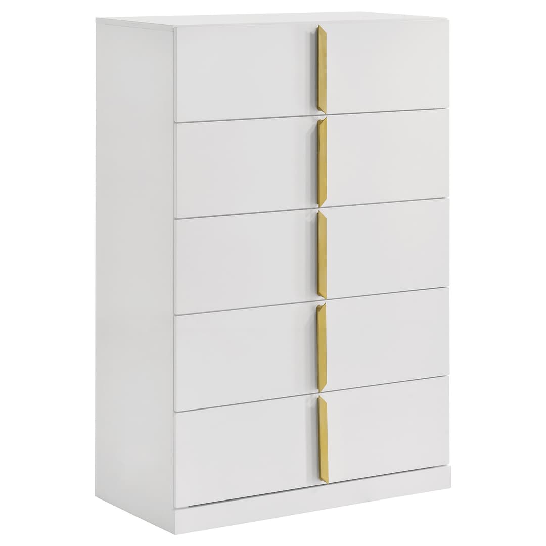 Ines 5-drawer Bedroom Chest of Drawers White High Gloss