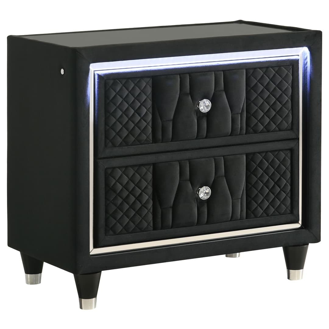 Lorient 2-drawer LED Nightstand with USB Black