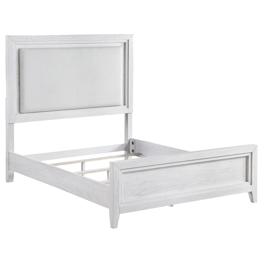Marielle Eastern King Upholstered Panel Bed Distressed White 