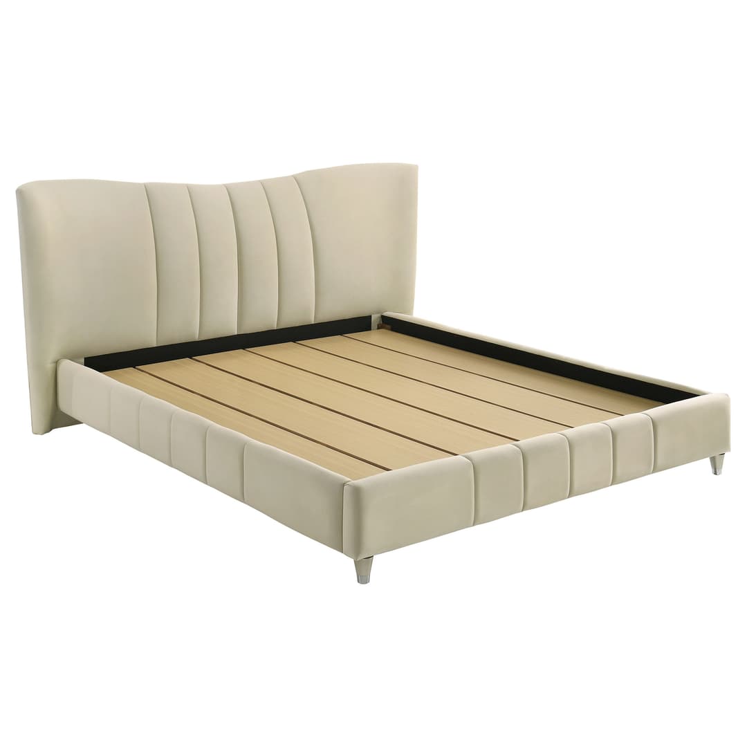 Evelyn Upholstered Eastern King Panel Platform Bed Ivory