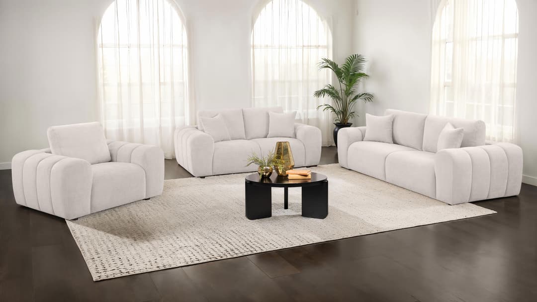 Burnett 3-piece Chenille Upholstered Sofa Set Ivory