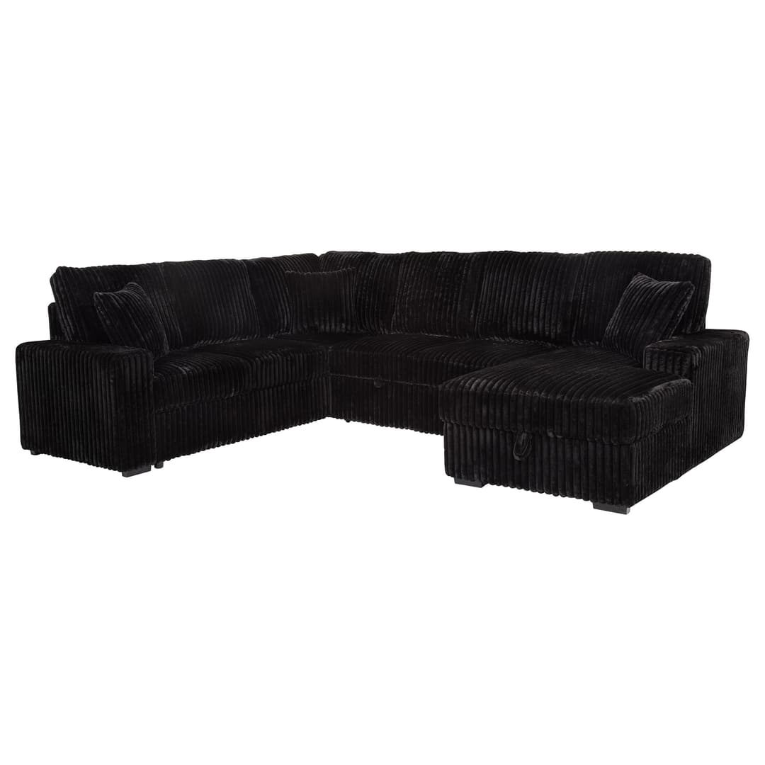 Devonshire Sleeper Sectional Sofa Storage Chaise Black