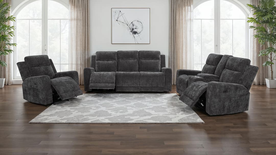 Kennett 3-piece Chenille Power Reclining Sofa Set Dark Grey